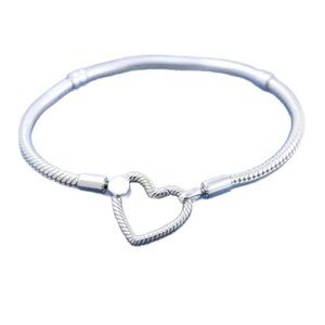S925 Sterling Silver Heart Clasp Snake Chain Bracelet - Size 7.5”/19c…